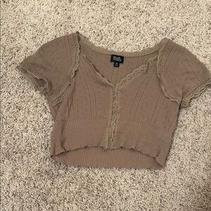 Tilly's Brown Ribbed Crop Blouse